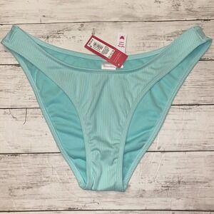 Xhilaration Bikini Bottom Womens XL Teal Blue High Leg Scoop Waist Ribbed NEW XL